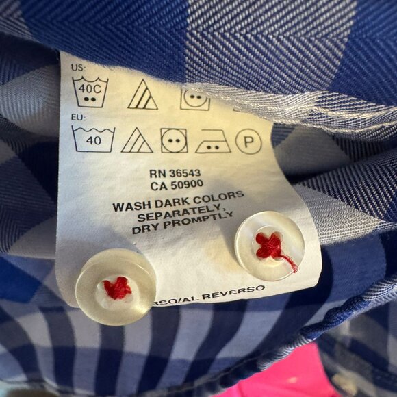 Tommy Hilfiger Men's Slim Fit Non-Iron Dress Shirt Blue White Checkered Size L - Picture 4 of 4